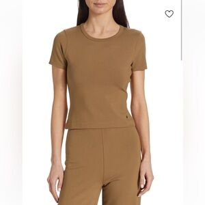 Rag & Bone lrina Ponte Cropped Back Zipper Thick Stretch Khaki/Brown T-Shirt Top